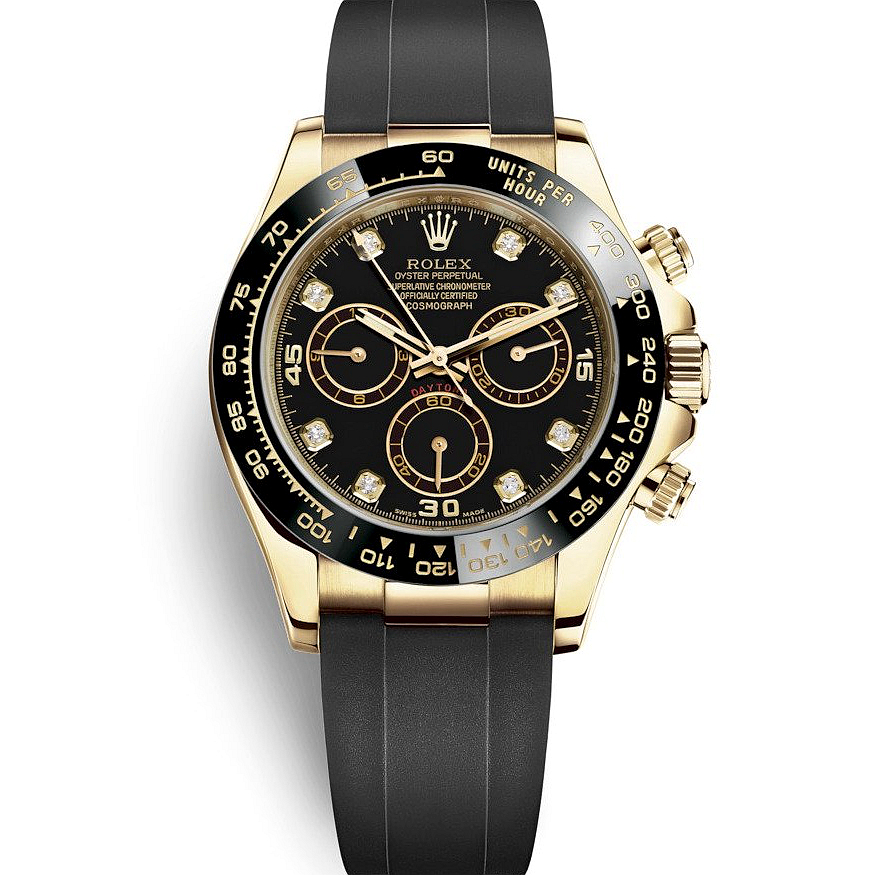 Rolex Daytona Yellow Gold Black Diamond Oysterflex Strap 116518LN 0046