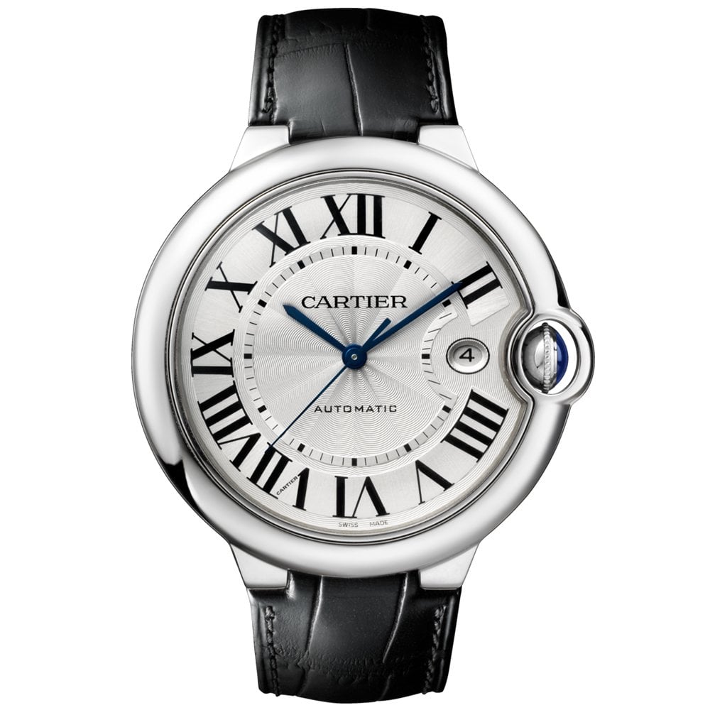 Cartier Ballon Bleu 42mm Silver Dial Men's Automatic Leather Strap Watch