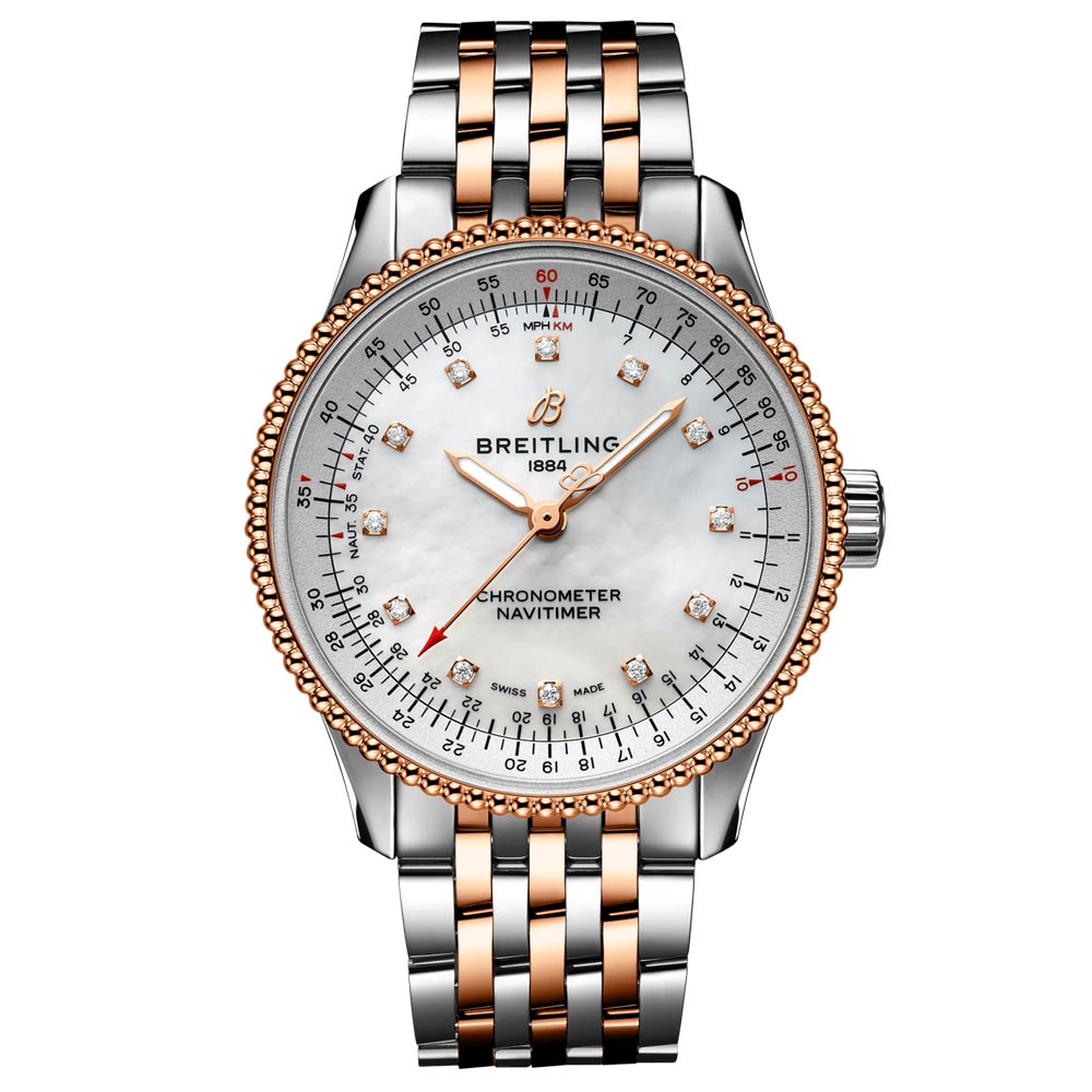 Breitling Navitimer 35mm MOP Dial 18ct Red Gold Steel Diamond Automatic Ladies Watch U17395211A1U1