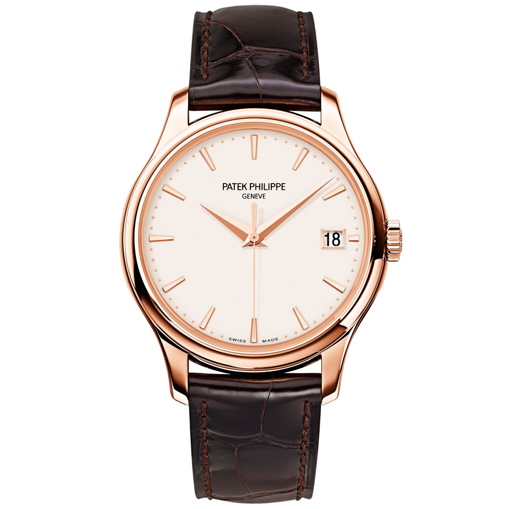 Patek Philippe Calatrava 18ct Rose Gold Ivory Dial Men's Automatic Leather Strap Watch