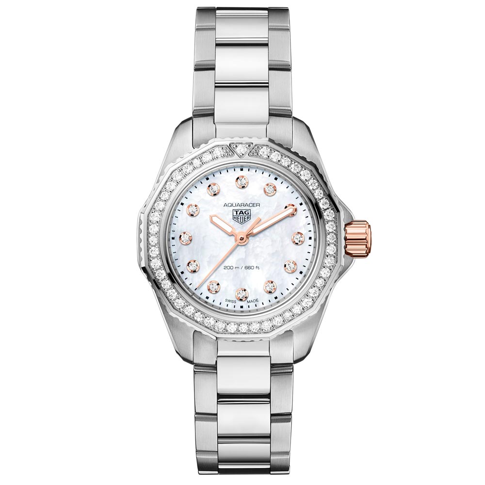TAG Heuer Aquaracer Professional 200 MOP Dial 30mm Gold Steel Diamond Quartz Ladies Watch WBP1451 BA0622