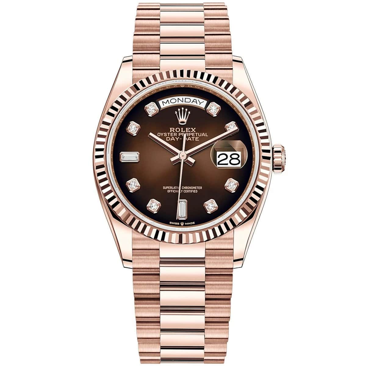 Rolex Day Date 36 128235 Brown Ombre Diamond Dial Rose Gold