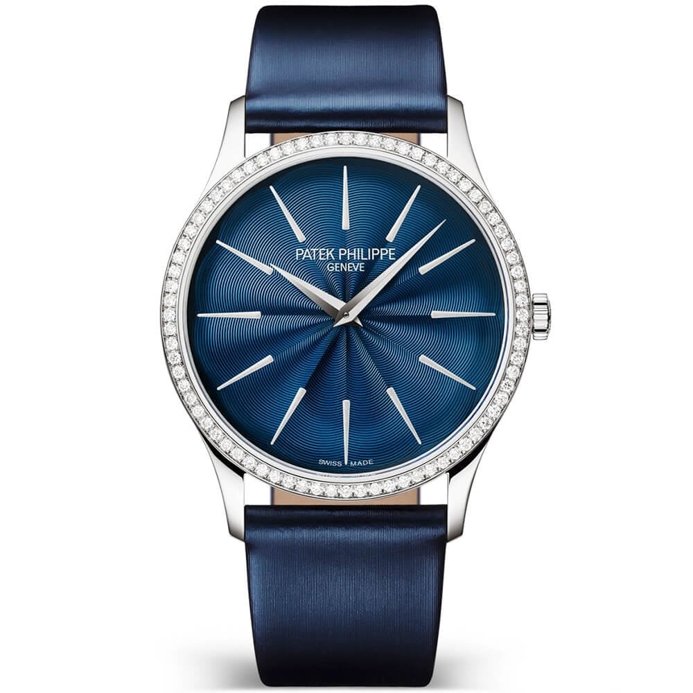 Patek Philippe Calatrava 35mm 18ct White Gold Blue Dial Diamond Set Bezel Ladies Watch
