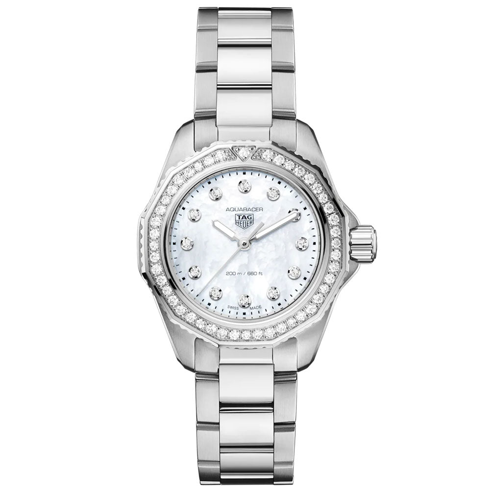 TAG Heuer Aquaracer Professional 200 30mm MOP Dial Diamond Quartz Ladies Watch WBP1417 BA0622
