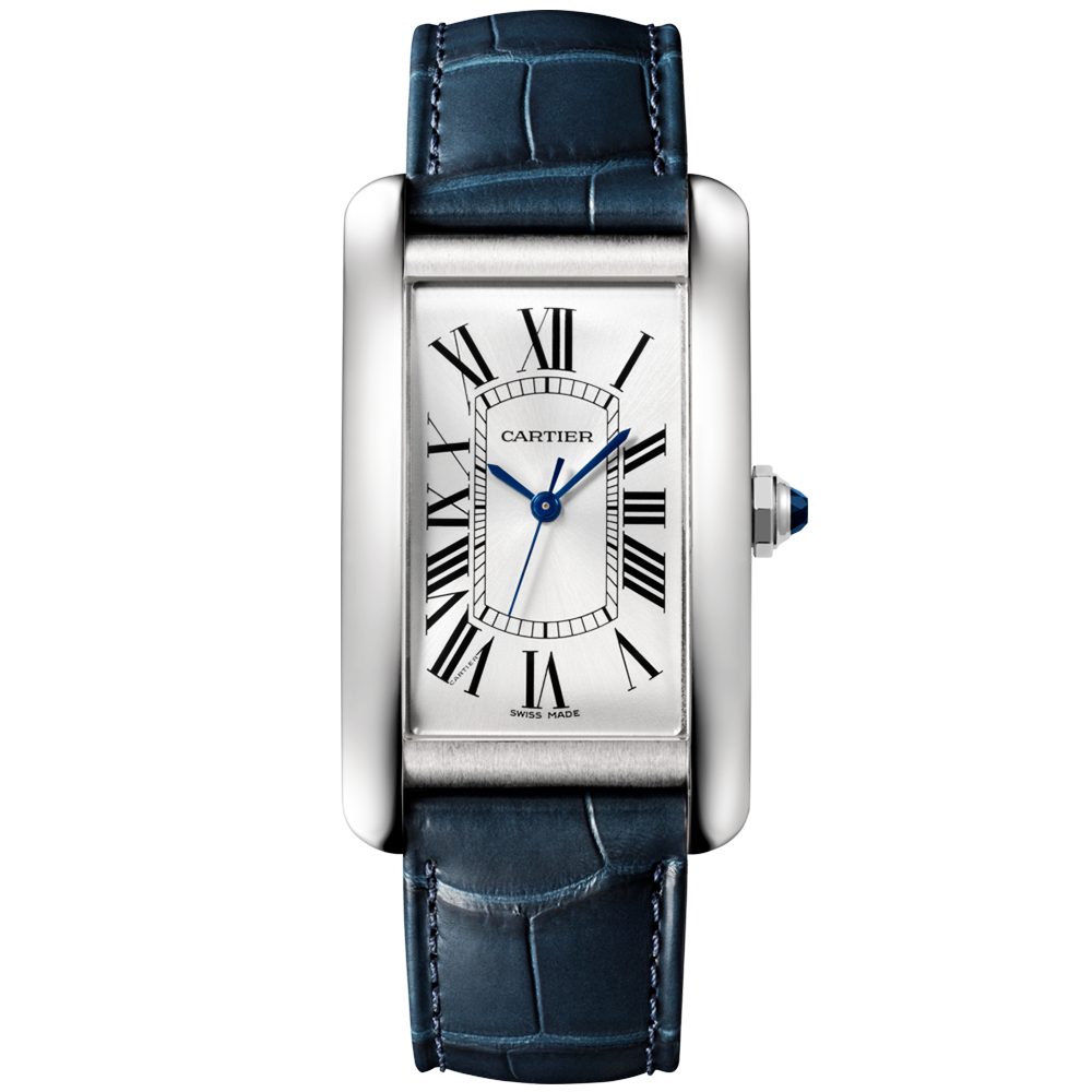 Cartier Tank Americaine Large Steel Leather Strap Watch